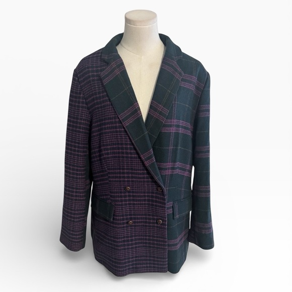 SAM EDELMAN Braellynn Relaxed Double Breasted Wool
Blend Blazer Plaid Coat XL - Picture 4 of 11